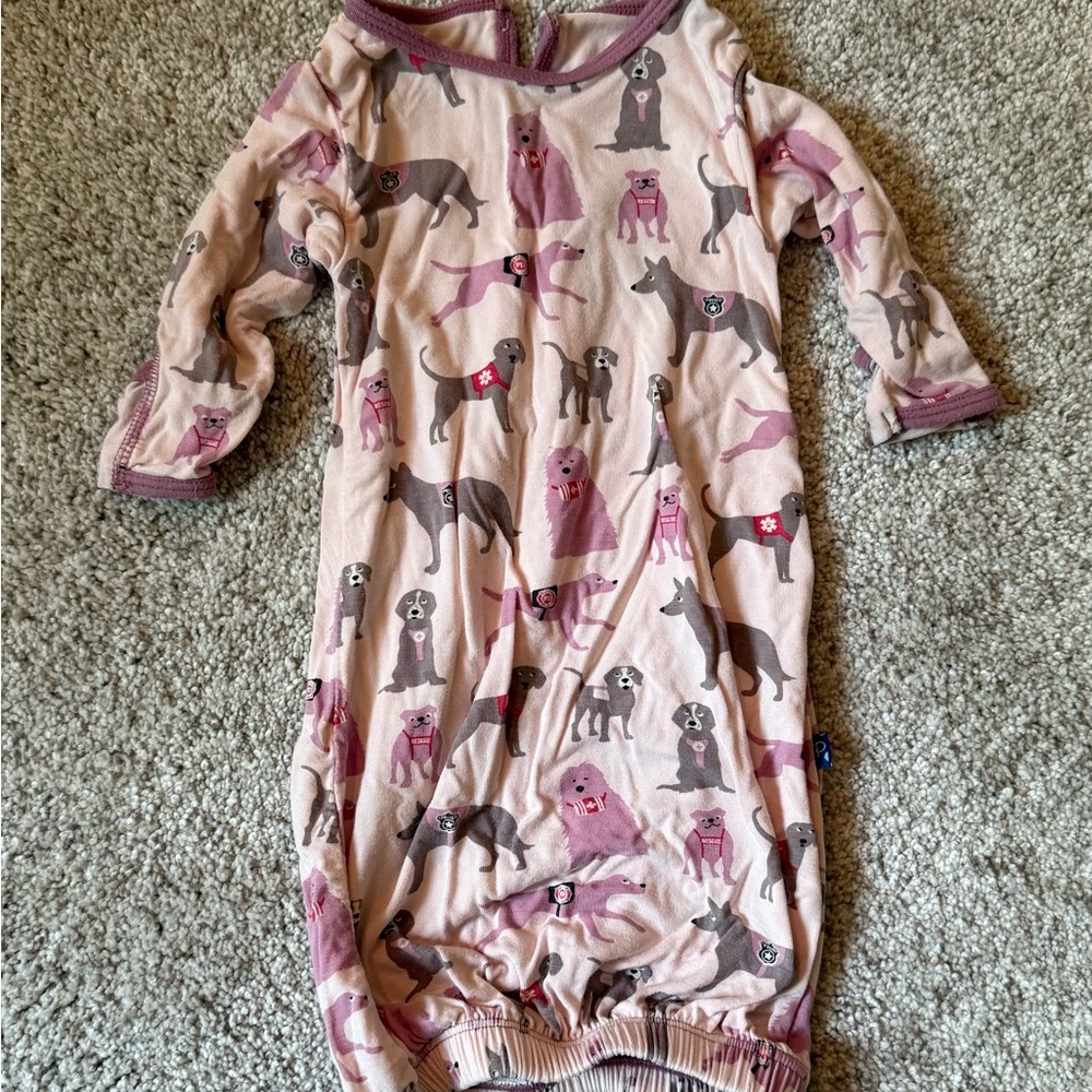 Kickee Pants Pink elastic gown with dogs